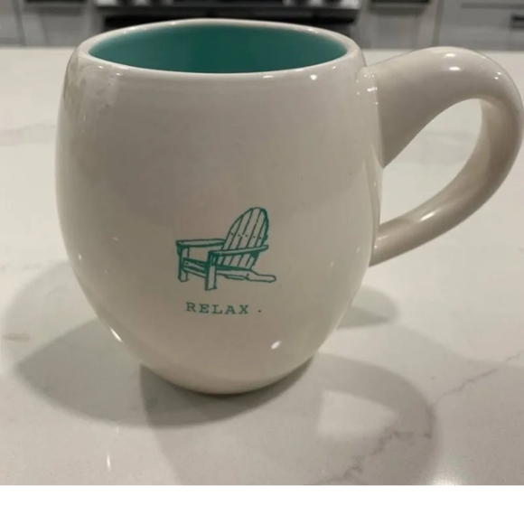 Magenta "RELAX" Lawnchair Beach Chair Graphic Large Mug White & Teal Coffee Mug - Picture 1 of 4